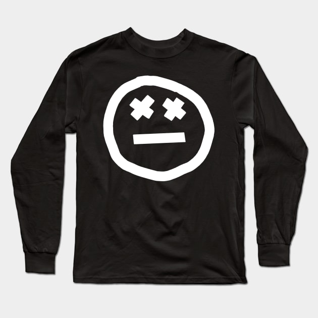 White Line Minimal Round Face X Eyes Long Sleeve T-Shirt by ellenhenryart